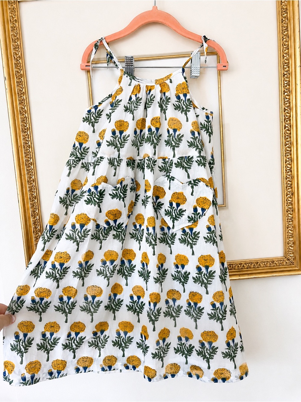 Girls' White Tie-Shoulder Dress with Yellow Floral Print